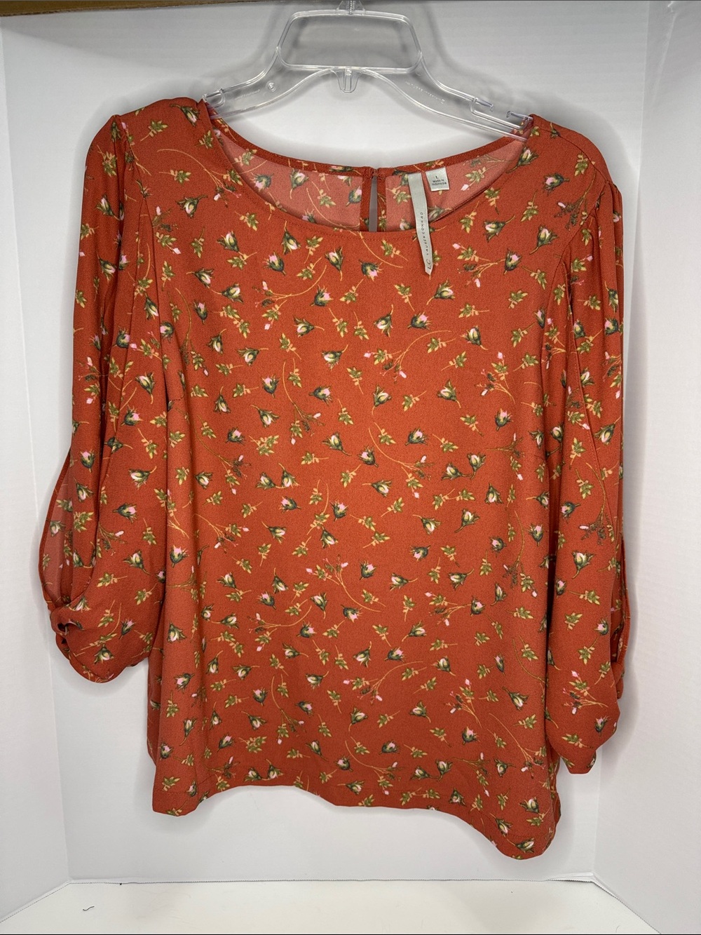 LC Lauren Conrad Burnt Orange Floral Long Sleeve Blouse